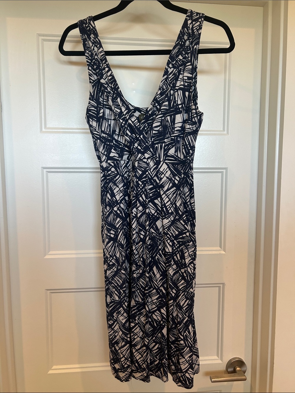 Navy & White Sleeveless V-Neck Printed Dress